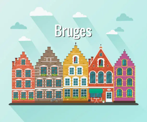 Vector illustration of Vector illustration of Bruges. Old european city.