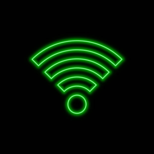 istock Wi-fi neon sign. Bright glowing symbol on a black background. 1035612684