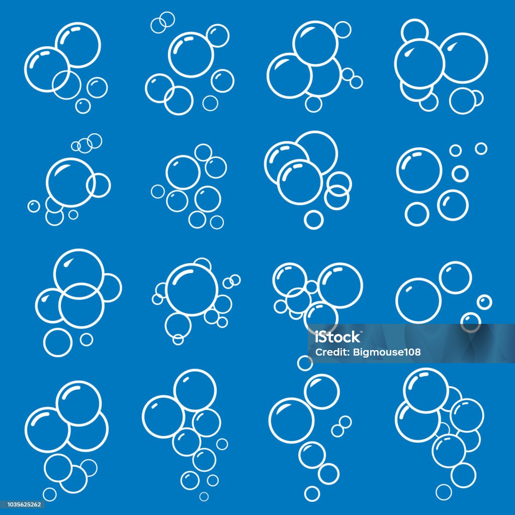 Bubbles White Thin Line Icon Set on a Blue Background. Vector Bubbles White Thin Line Icon Set on a Blue Background Decor Element for Web Design. Vector illustration Bubble stock vector