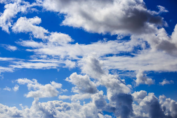 istock Blue sky with white clouds for background. Cloudscape on daylight, skyline from under view. 1035640034