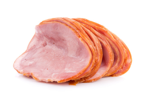 Smoked ham photographed on white