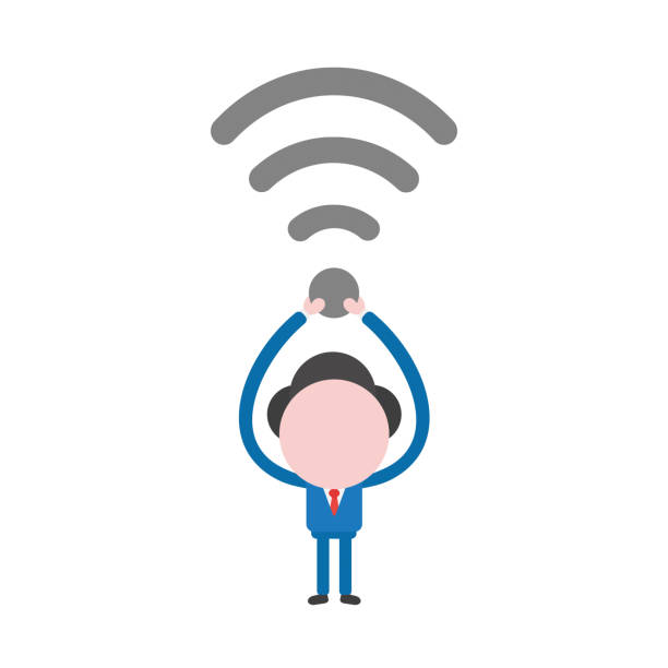 istock Vector illustration businessman character holding up wireless wifi symbol 1035646588