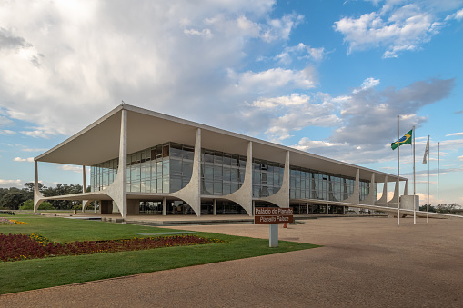 Brasilia, Brasil - Aug 26, 2018: Planalto Palace the official workplace of the Brazilian President - Brasilia, Distrito Federal, Brazil