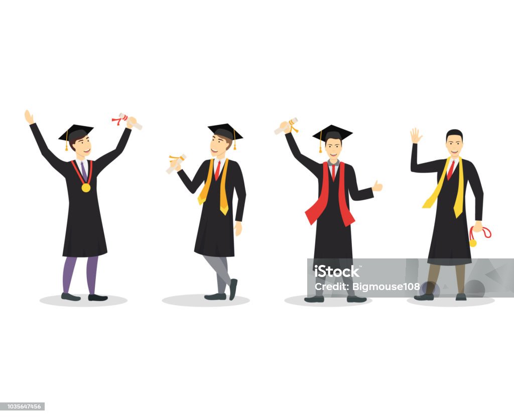 Phim Hoạt Hình Tốt Nghiệp Của Happy Students Boy Set Vectơ Hình ...