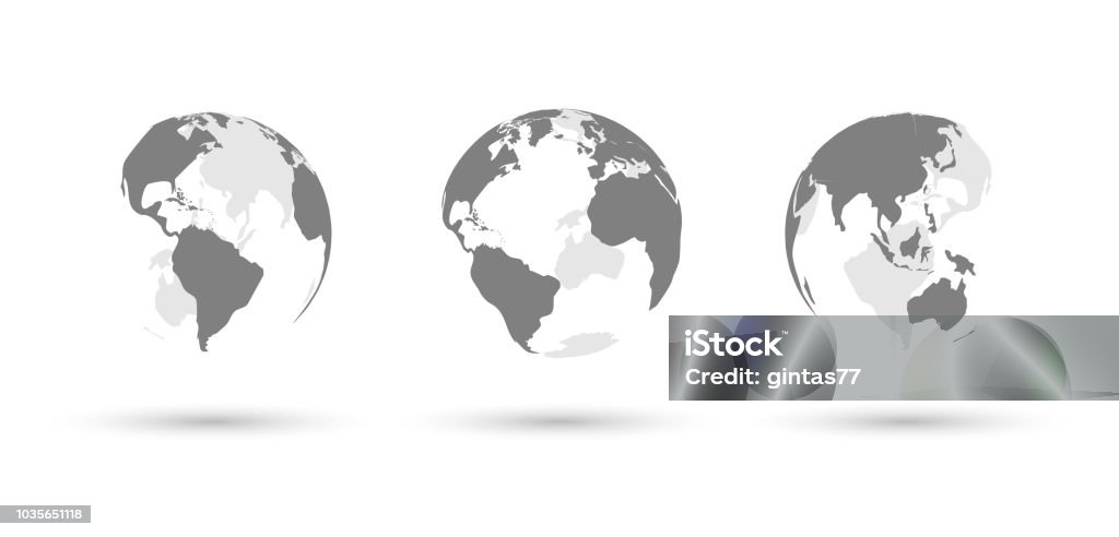 Earth globes set on white background with shadows Illustration of the earth set isolated on a wthite background. Globe - Navigational Equipment stock vector