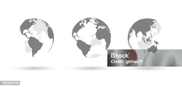 Earth Globes Set On White Background With Shadows Stock Illustration - Download Image Now - Globe - Navigational Equipment, Planet - Space, World Map