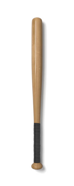 istock 3d rendering of a single wooden baseball bat with a wrapped handle in top view isolated on a white background. 1035654266