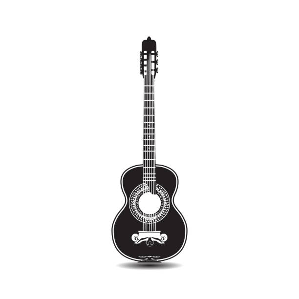 Vector black and white classic guitar Vector black and white illustration of classic guitar isolated on white background. notes on guitar neck stock illustrations