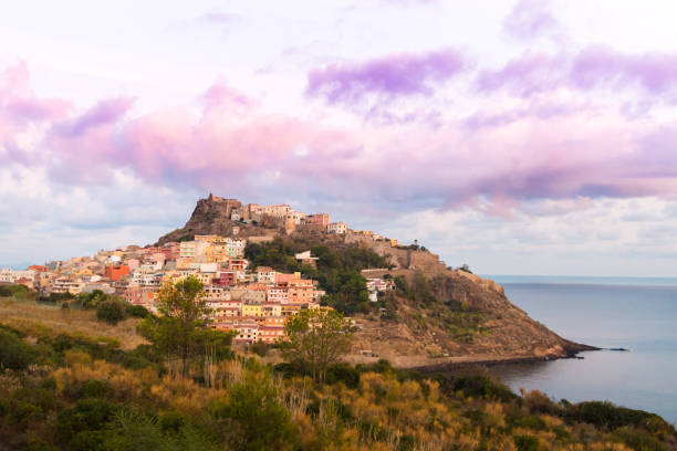 View of ancient village on the coast, Castelsardo, Sardinia