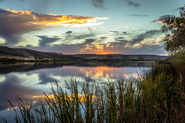 Idaho River Sunset stock photo