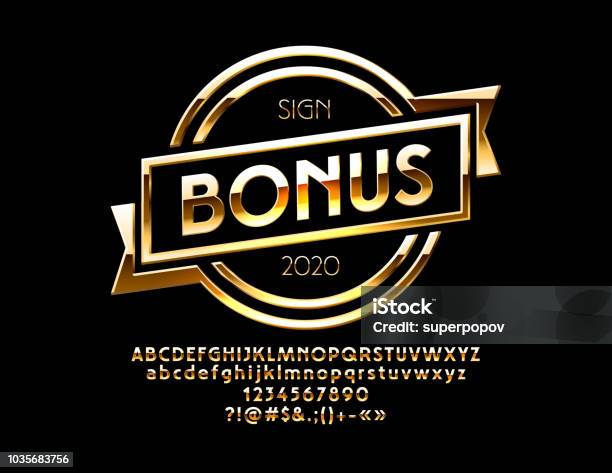 Vector Sign Bonus With Golden Alphabet Set Stock Illustration - Download Image Now - Logo, Gold - Metal, Gold Colored