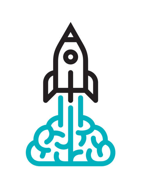 ilustrações de stock, clip art, desenhos animados e ícones de brain and rocket icon - ideas inspiration innovation new business