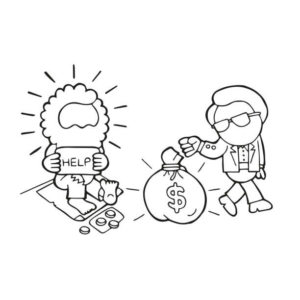 Vector Handdrawn Cartoon Of Rich Man Giving Money Bag To Homeless Stock  Illustration - Download Image Now - iStock