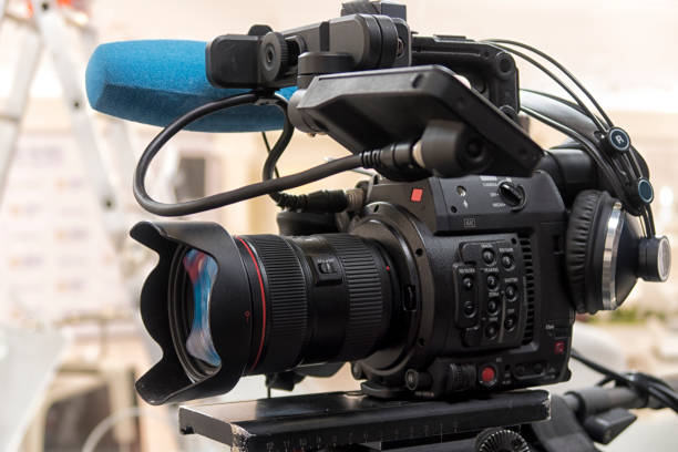 istock Professional tv camera in live show pavilion. 1035688256