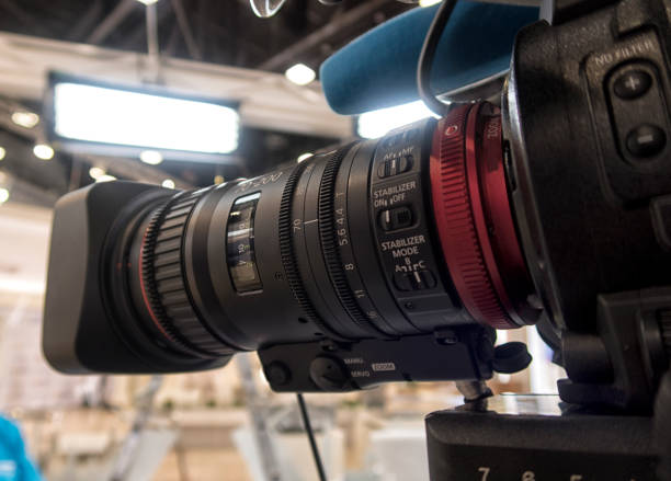 istock Professional tv camera in live show pavilion. 1035688282