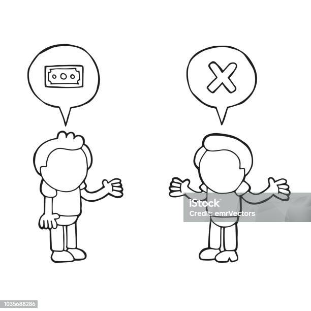 Vector Handdrawn Cartoon Of Man Asking Another Man For Money And Refused Stock Illustration - Download Image Now