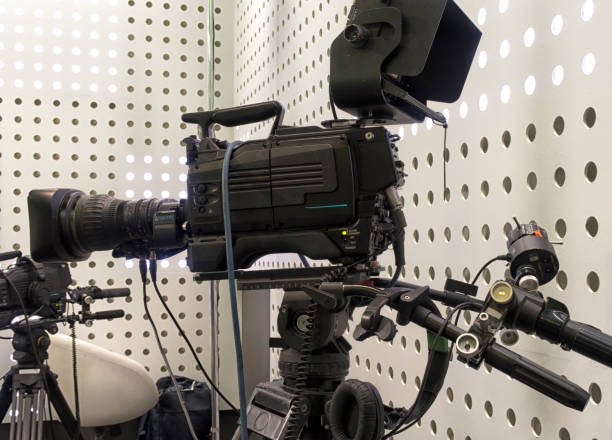 istock Professional tv camera in live show pavilion. 1035688362