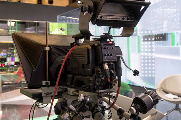 istock Professional tv camera in live show pavilion. 1035688690