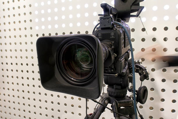 istock Professional tv camera in live show pavilion. 1035688770