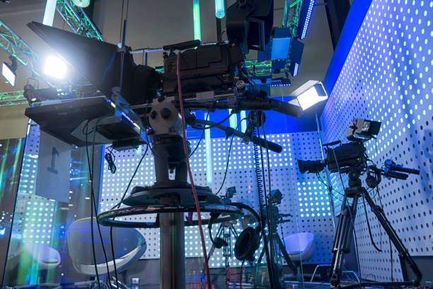 istock Professional tv camera in live show pavilion. 1035688830