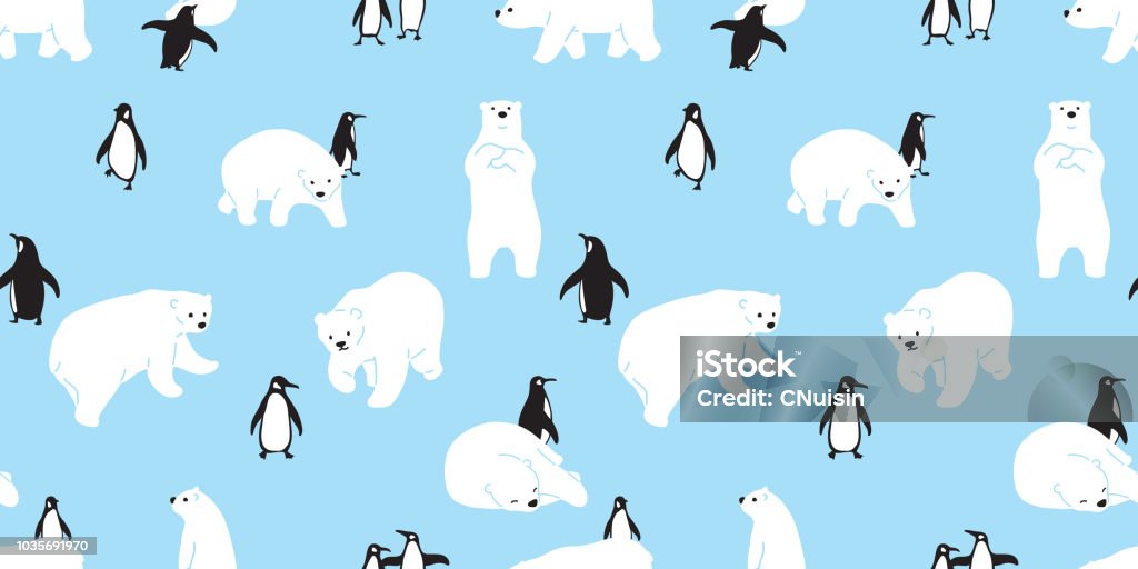bear seamless pattern polar bear vector penguin Christmas scarf isolated cartoon illustration tile background repeat wallpaper Penguin stock vector