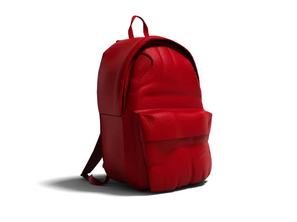 istock Modern red leather backpack in school for children and teens left view 3D render on white background with shadow 1035693122