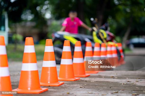 Sign Traffic Cone Traffic Safety On Road Street Stock Photo - Download Image Now - Avenue, Cone Shape, Arranging