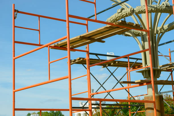 istock Scaffolding Elements Construction. Metal scaffolding tubes and bars. Construction site details. 1035696872