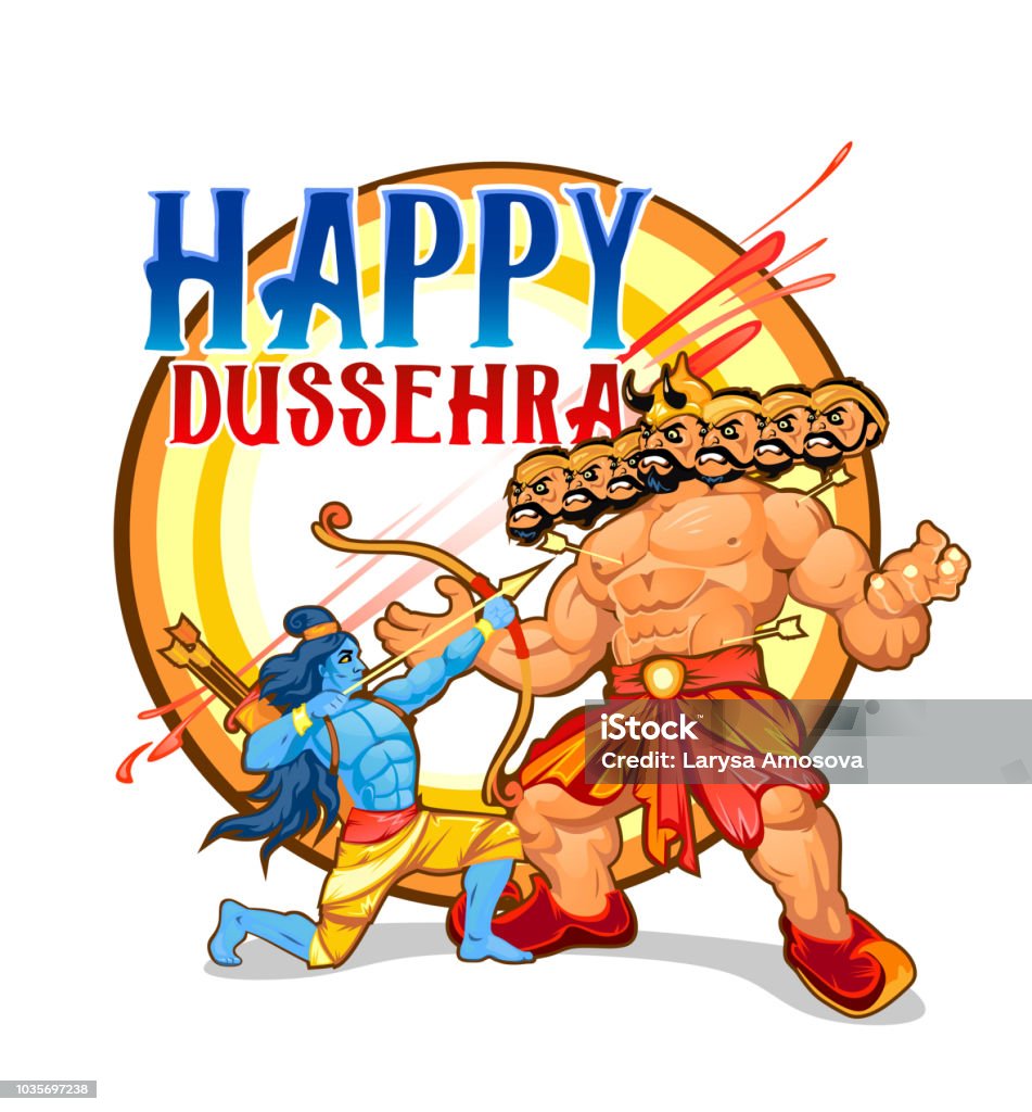 Happy Dussehra Greeting Card Design Cartoon Illustration For Dussehra  Holiday Stock Illustration - Download Image Now - iStock