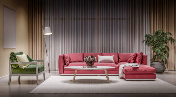 istock Modern design interior living room, red sofa with green chair 1035716418