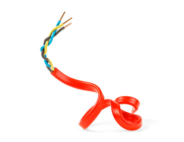 istock Closeup of red electric cable on a white background 1035740612