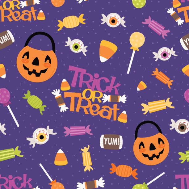 vector trick lub traktuj candy seamless pattern background - taffy stock illustrations