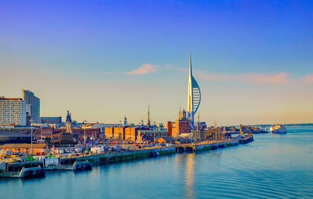 Portsmouth Port Portsmouth, England, June 2018, Portsmouth port in the late evening south east england stock pictures, royalty-free photos & images