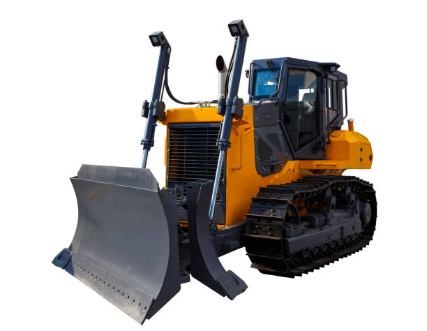 istock The image of a yellow tractor. Crawler bulldozer. Isolated on white. 1035759018
