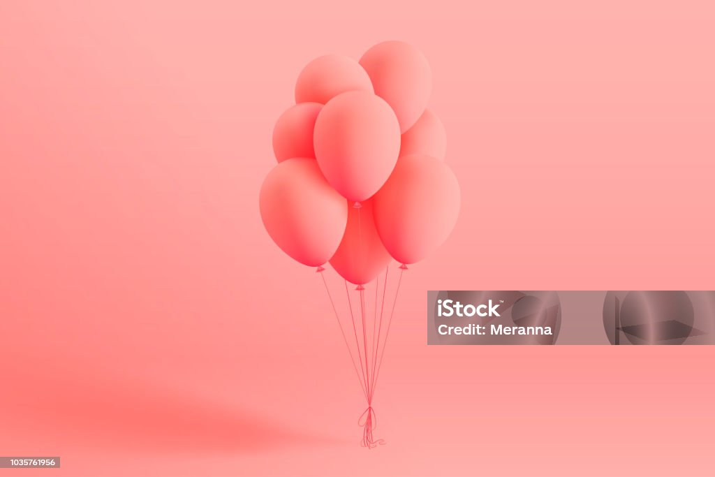 Conjunto de globos de helio mat realista flotando sobre fondo rosa. Globos 3D vector de cumpleaños, fiesta, boda o promoción banners o carteles. Vívida ilustración en colores pastel. - arte vectorial de Globo - Decoración libre de derechos