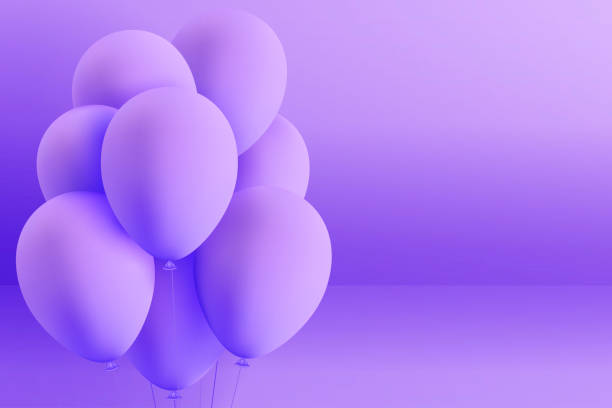 istock Set of realistic mat helium balloons floating on purple background. Vector 3D balloons for birthday, party, wedding or promotion banners or posters. Vivid illustration in pastel colors. 1035761958