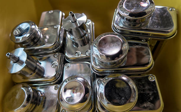 istock Kitchen utensils and tableware on shelf. Group of stainless steel kitchenware. 1035765878