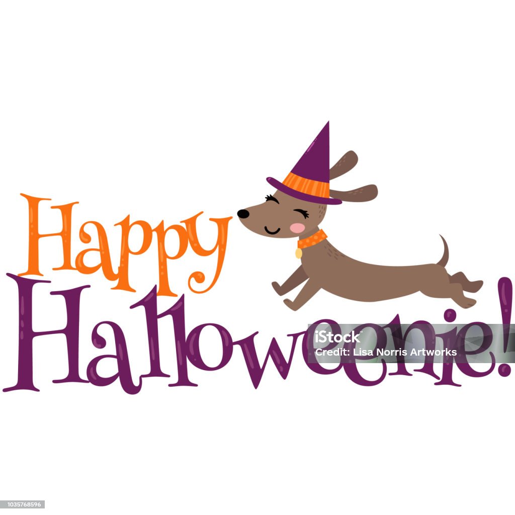 Vector Happy Halloweenie Dachshund Halloween Phrase Illustration Vector Happy Halloweenie Dachshund Phrase Illustration. Perfect for scrapbooking, kids, stationary, Halloween, clothing, accessories and home décor projects. Halloween stock vector