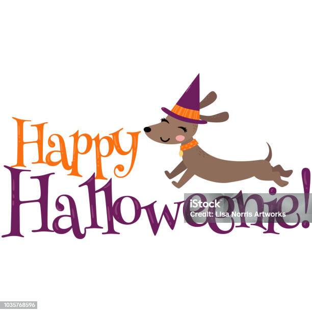Vector Happy Halloweenie Dachshund Halloween Phrase Illustration Stock Illustration - Download Image Now