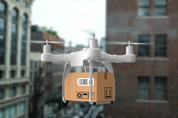 istock Delivery drone flying in New york city 1035793854