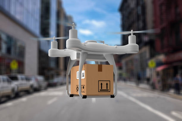 istock Delivery drone flying in New york city 1035793860