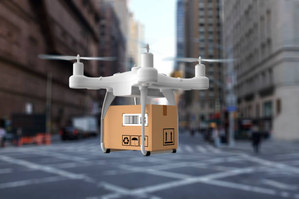 istock Delivery drone flying in New york city 1035793904