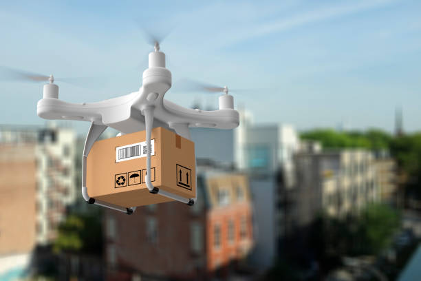 istock Delivery drone flying in New york city 1035793926