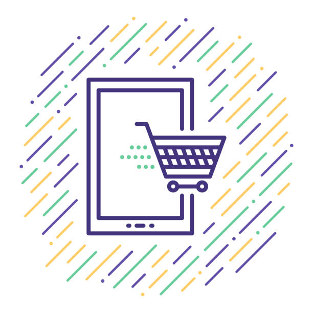 Mobile Shopping Line Icon Line vector icon illustration of mobile shopping. hhh stock illustrations