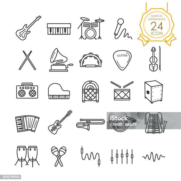 Satz Von Musikinstrumenten Liniensymbol Auf Weißem Hintergrund Vektorillustration Stock Vektor Art und mehr Bilder von Icon