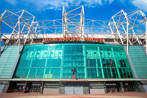Manchester, UK - May 19 2018: Old Trafford is  home of Manchester United. It's the largest club football stadium with a capacity of 74,994, has been United's home ground since 1910