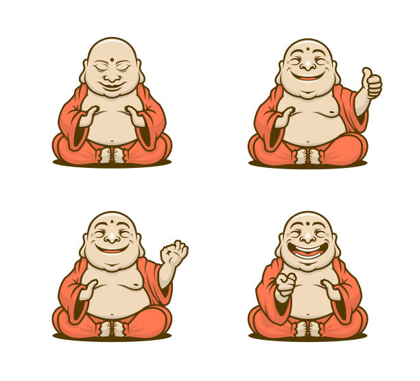 buddhistischer mönch cartoon charaktere vektor-set - nirvana stock-grafiken, -clipart, -cartoons und -symbole