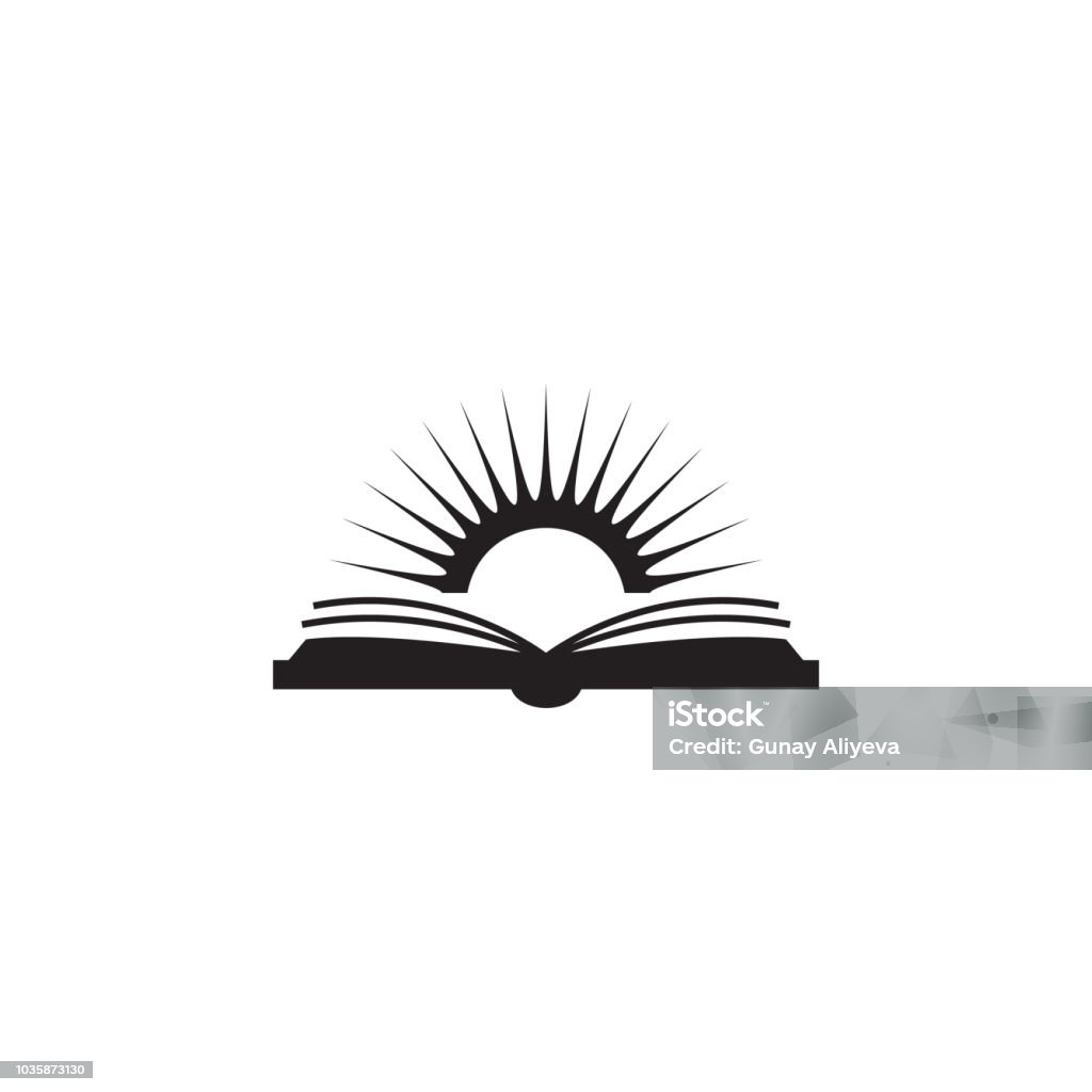 Ilustración del libro y el sol. Elemento de icono de biblioteca de aplicaciones web y concepto. Detallado libro y sol el icono se puede utilizar para web y móvil - arte vectorial de Libro libre de derechos