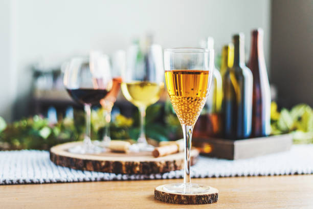 Wine tasting theme with various bottles of wine and glasses