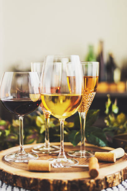 istock Wine glasses with variety of different colored wines 1035902924